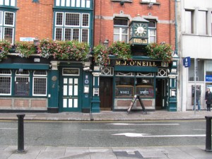Photograph of MJ O'Neill's bar in Dublin, Ireland.